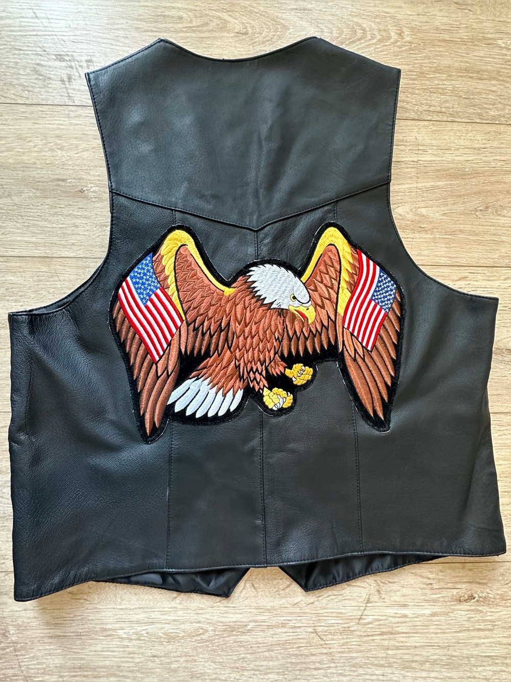 Vintage Style Genuine Leather Biker Vest Patriotic Eagle Motorcycle USA 2XL